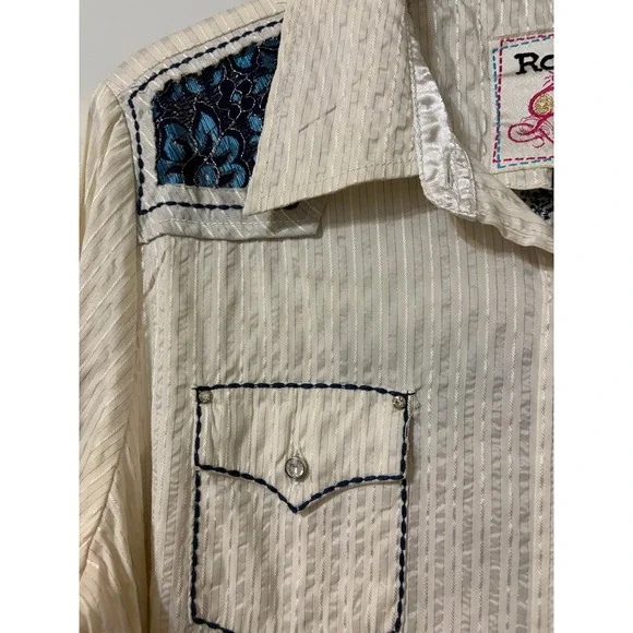 Roar Women Western Rocker Pearl Snap Shirt Large Embroidered Edgy Cowgirl Rodeo - Picture 3 of 11